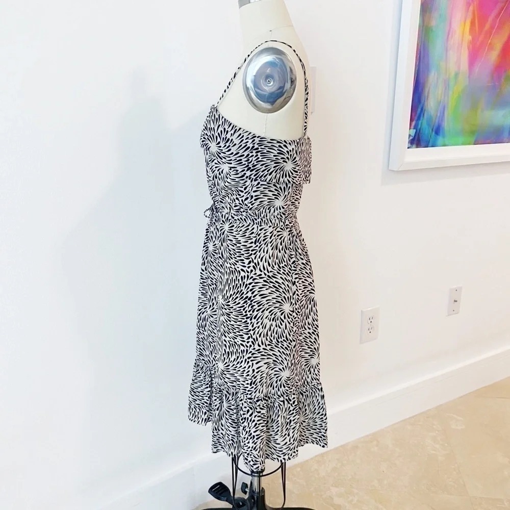 Twelfth Street by Cynthia Vincent 100% Silk Dress S Black Cream Midi Ruffle Tank - Picture 4 of 10
